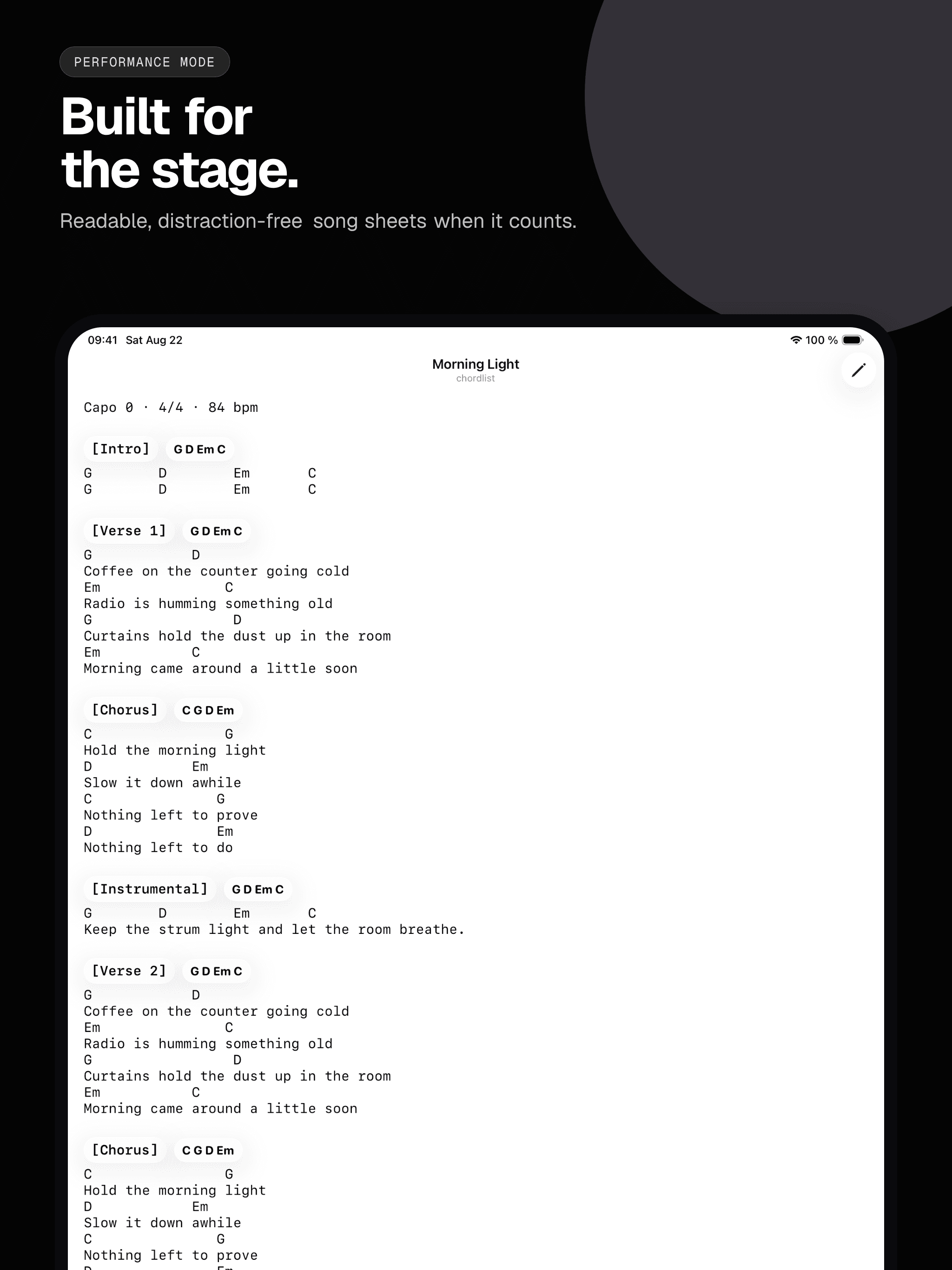 05 · Built for the stage., from the English classic 13-inch iPad App Store screenshot set.