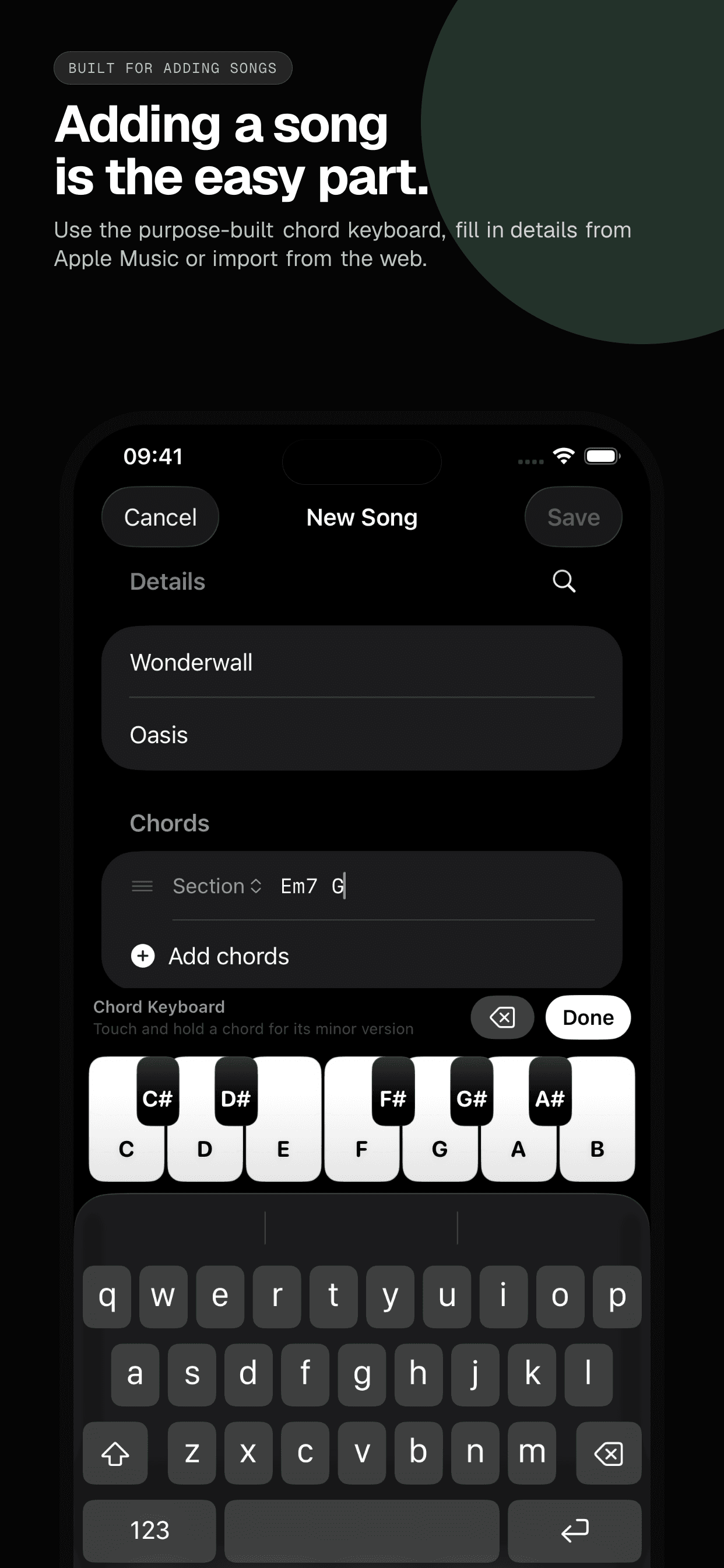 04 · Adding a song is the easy part., from the English classic 6.5-inch iPhone App Store screenshot set.